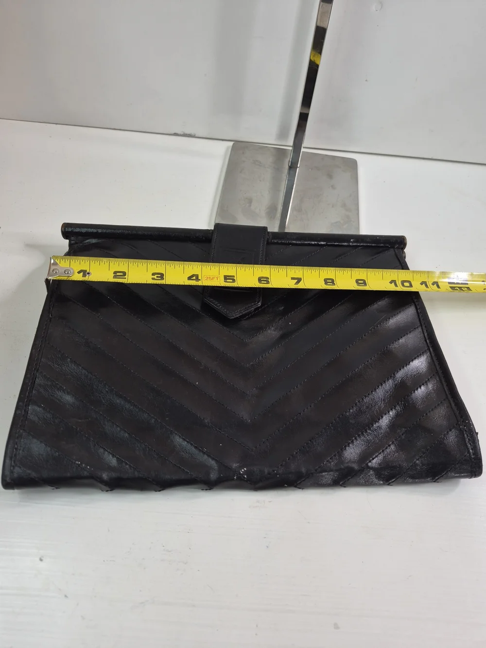 Yves Saint Laurent Black Chevron Leather Clutch - Picture 10 of 11